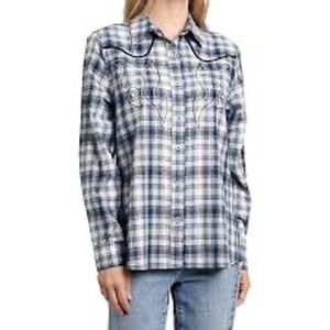 Vintage Threads NWT Western Plaid Shirt Women's‎ 2X Blue Embroidered Long Sleeve